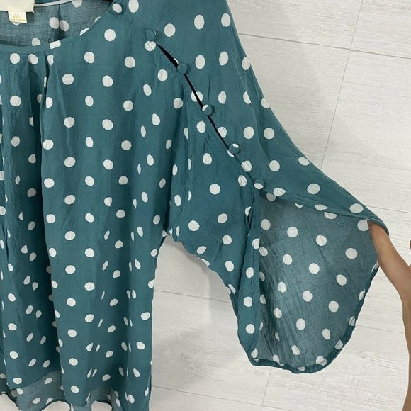 Maeve Anthro Dusty Blue Polka Dot Blouse - Picture 3 of 7